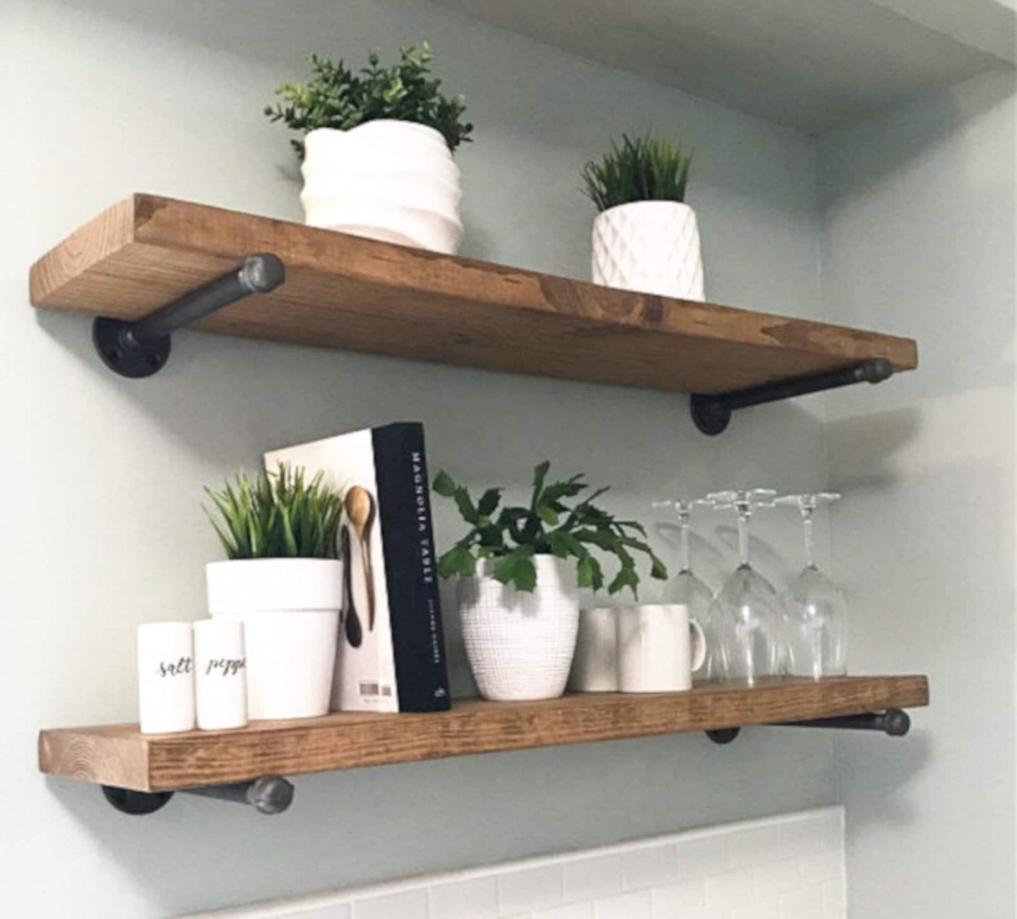 One floating shelf two shelf brackets farmhouse plant shelf - Etsy