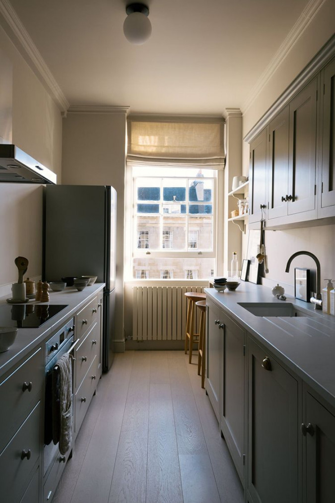 Small galley kitchen with bespoke breakfast nook  Interior design