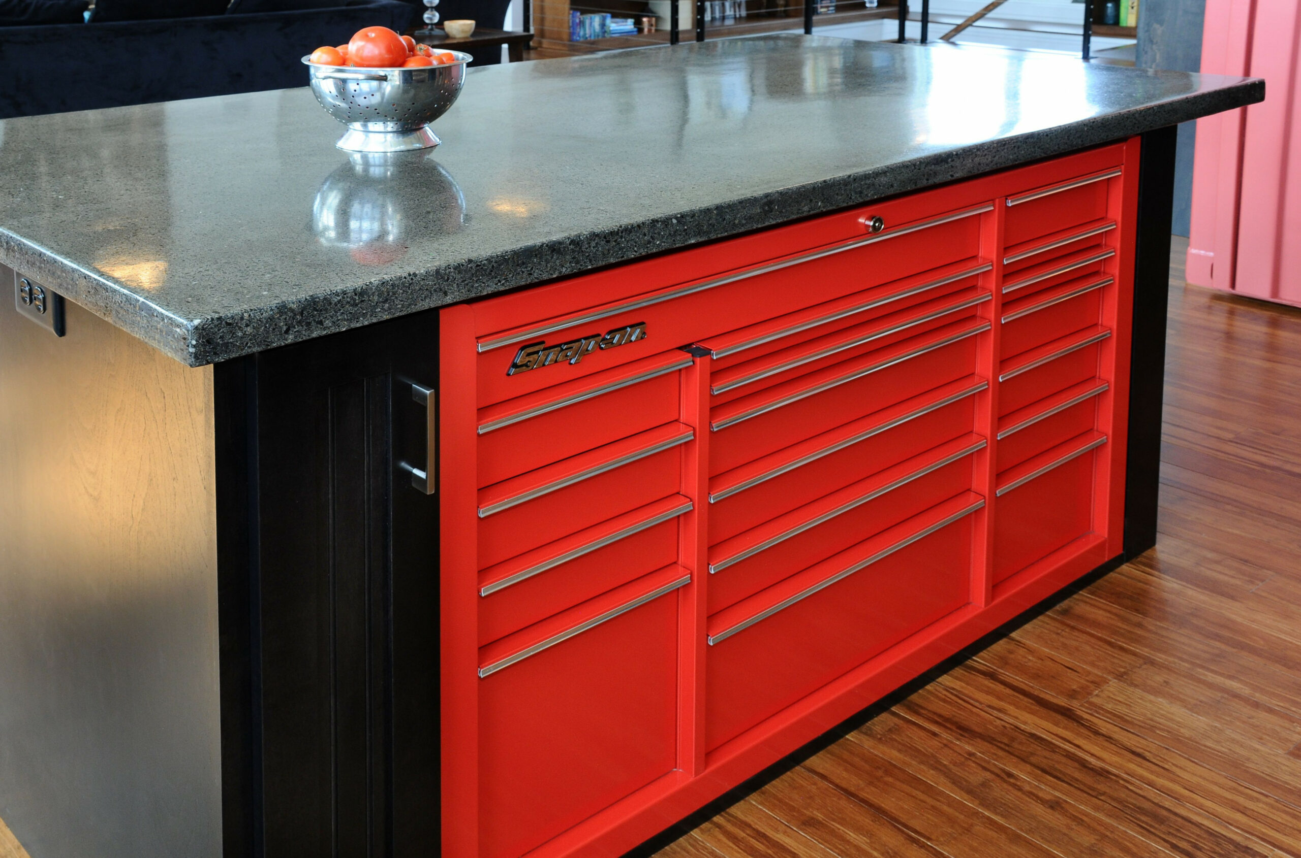 Snap On tool box drawers in island