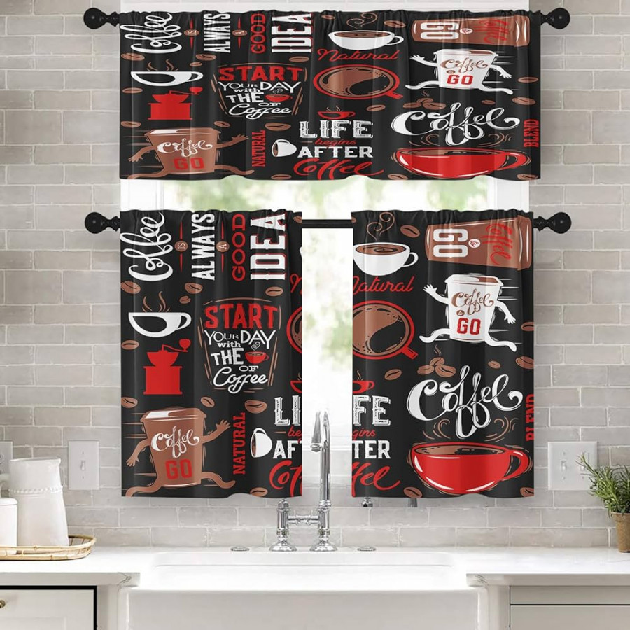 Tayney Kitchen Curtains Coffee Window Curtains and Valances Set