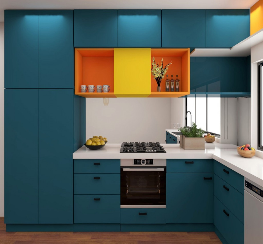 Teal and Orange Vibrant Kitchen - Foyr