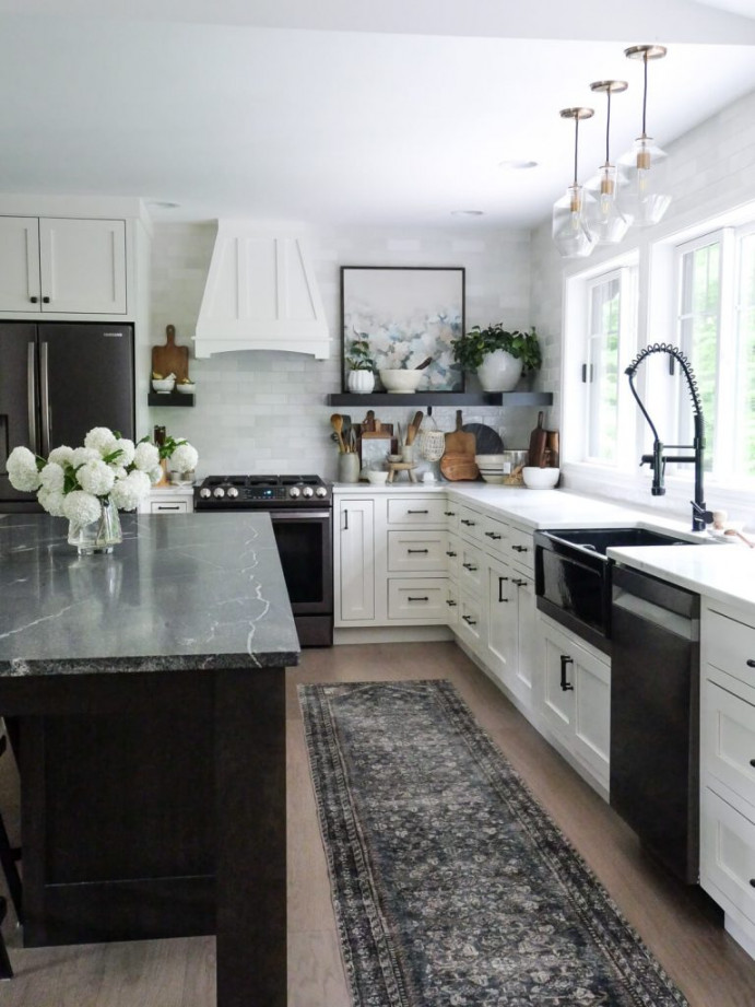 The Pros and Cons of a White Kitchen with a Dark Island - Grace In