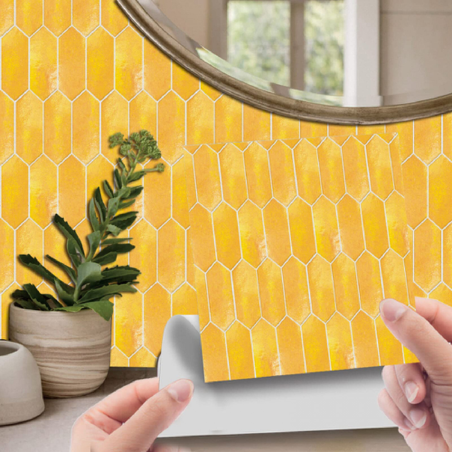 Tile Stickers  x  cm Kitchen Yellow Geometry Mosaic Tiles Self-Adhesive  Wallpaper Film for Backsplash Tiles Kitchen Back Wall Hard Bathroom