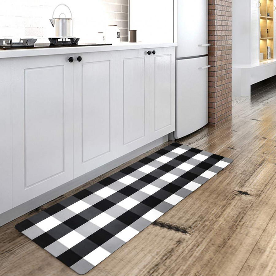 USTIDE Retro Black White Kitchen Rug Buffalo Check Floor Mat Non