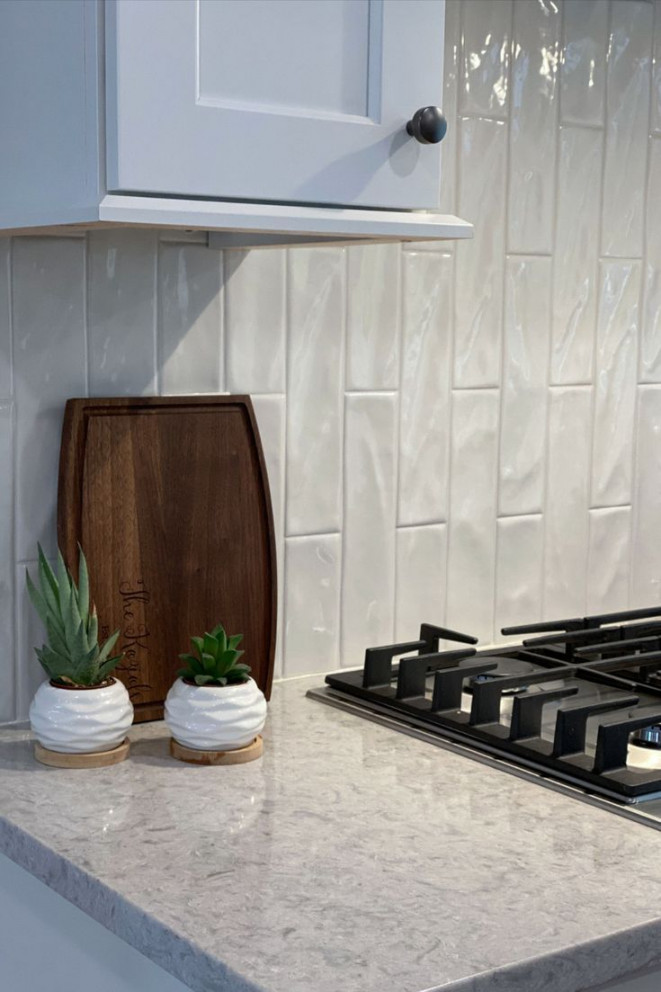 Vertical Subway Tile Backsplash  White tile backsplash, White