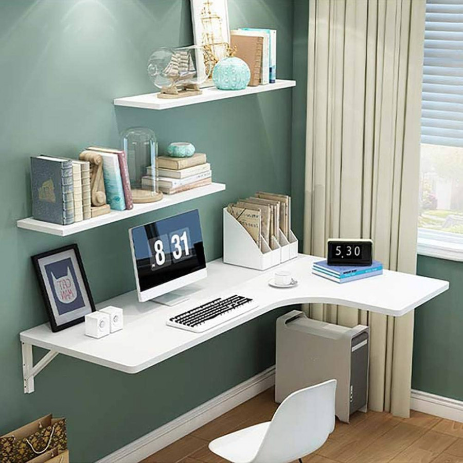 Wall Mounted Table Corner Fold Computer Desk, L-Shaped Desk, Convertible  Study, Drop Leaf Wall Mounted Foldable Kitchen Dining Table for Small Spaces