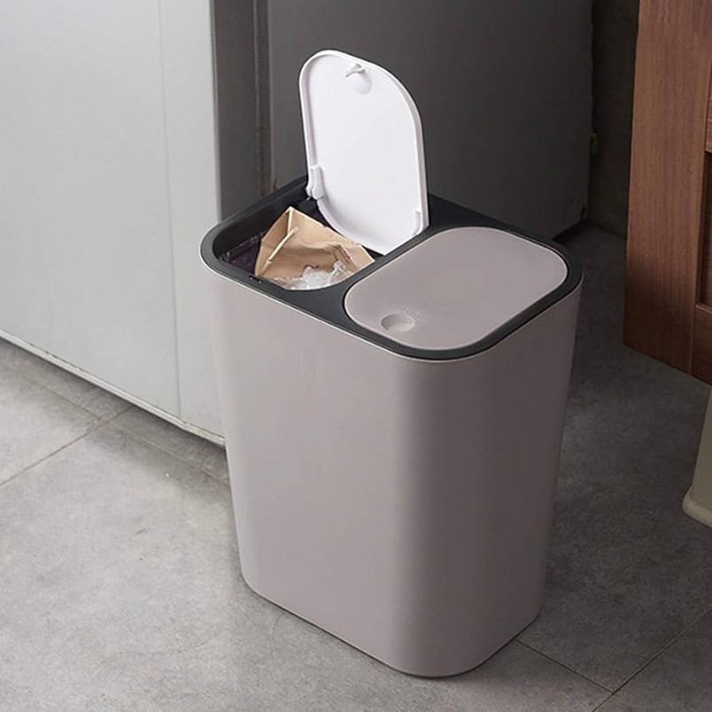 Yiwann Double Recycling Bin with Lid Bathroom Kitchen - Bin with Lid for  Dry and Wet Waste Bins