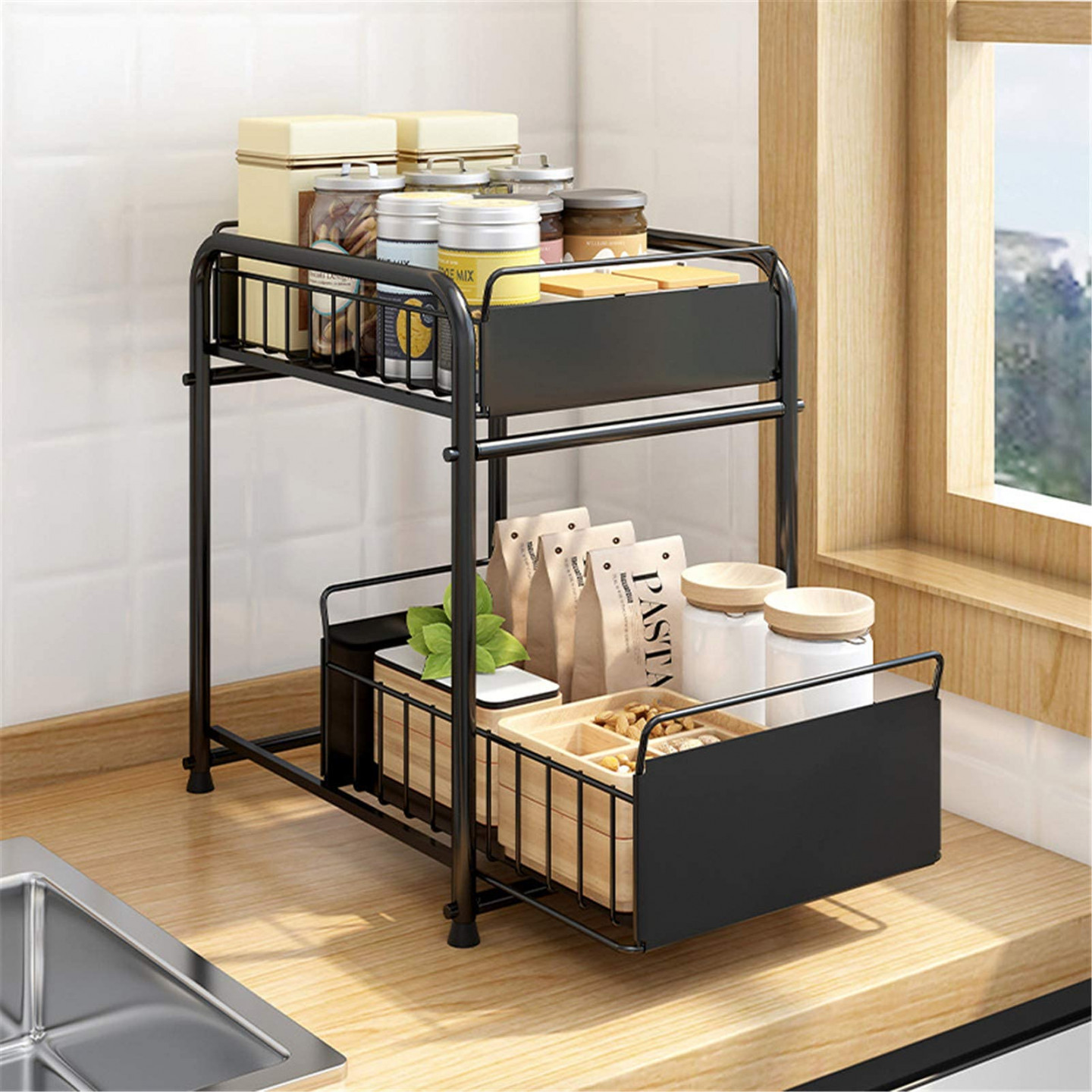 YXZN Standing Spice Rack Kitchen Countertop Storage Organizer -Tier  Organizer Körbe Schubladen für Speisekammer, unter der Spüle, Bad, Küche