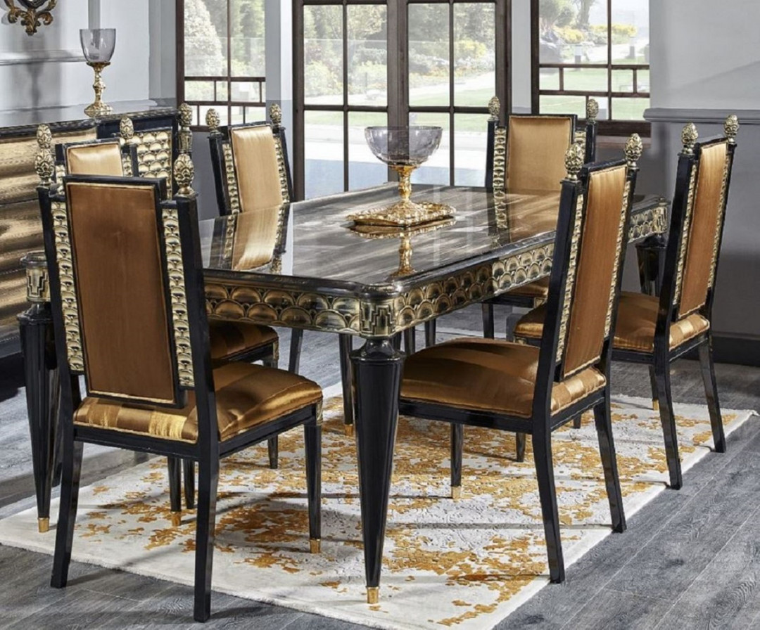 Casa Padrino Luxury Baroque Dining Chair Set Gold / Black