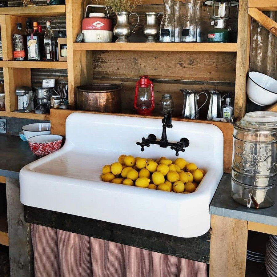 Cora " Cast Iron Farm Drainboard Sink - " Faucet Drilling