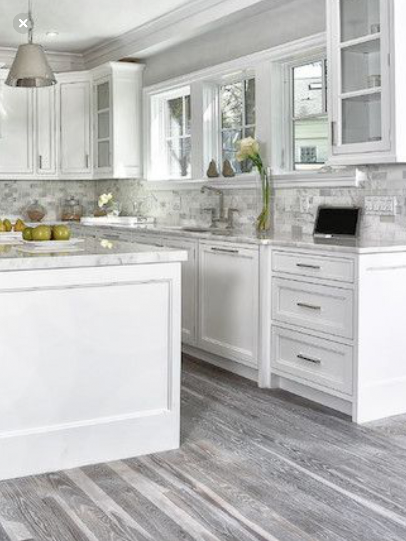 Grey floors, white cabinets  Grey kitchen walls, Grey kitchen