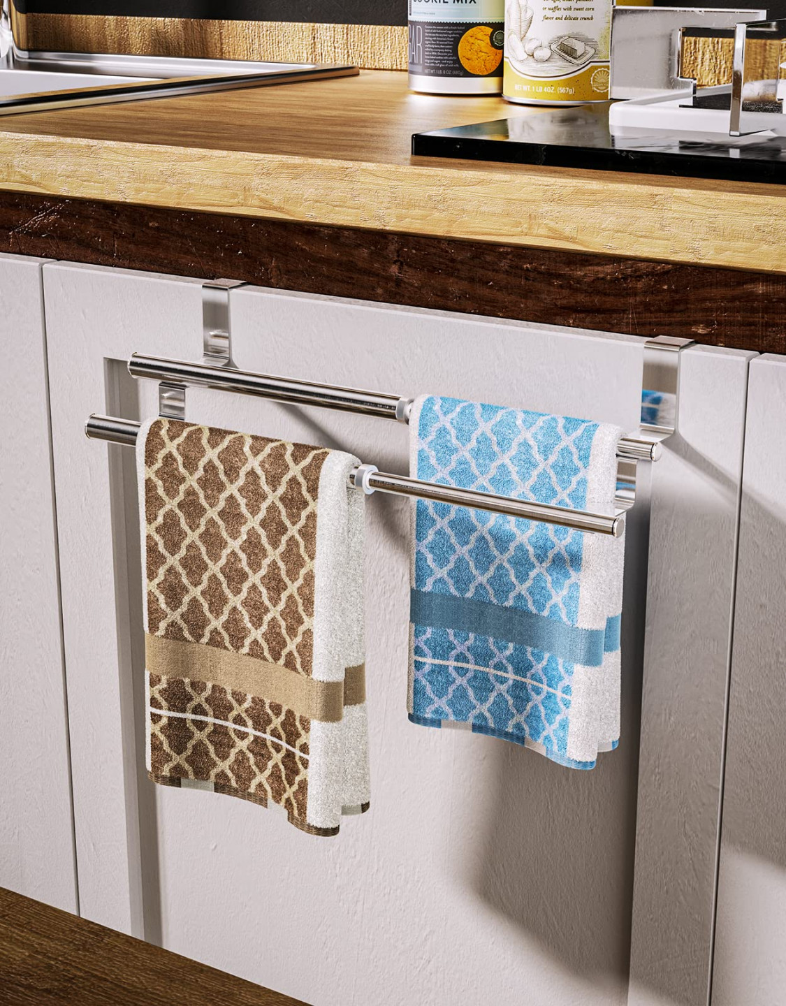 HapiRm Towel Holder Door, Tea Towel Holder Towel Rail Telescopic for  Kitchen and Bathroom, on Drawer and Cupboard Door, Towel Clamp, No  Drilling,