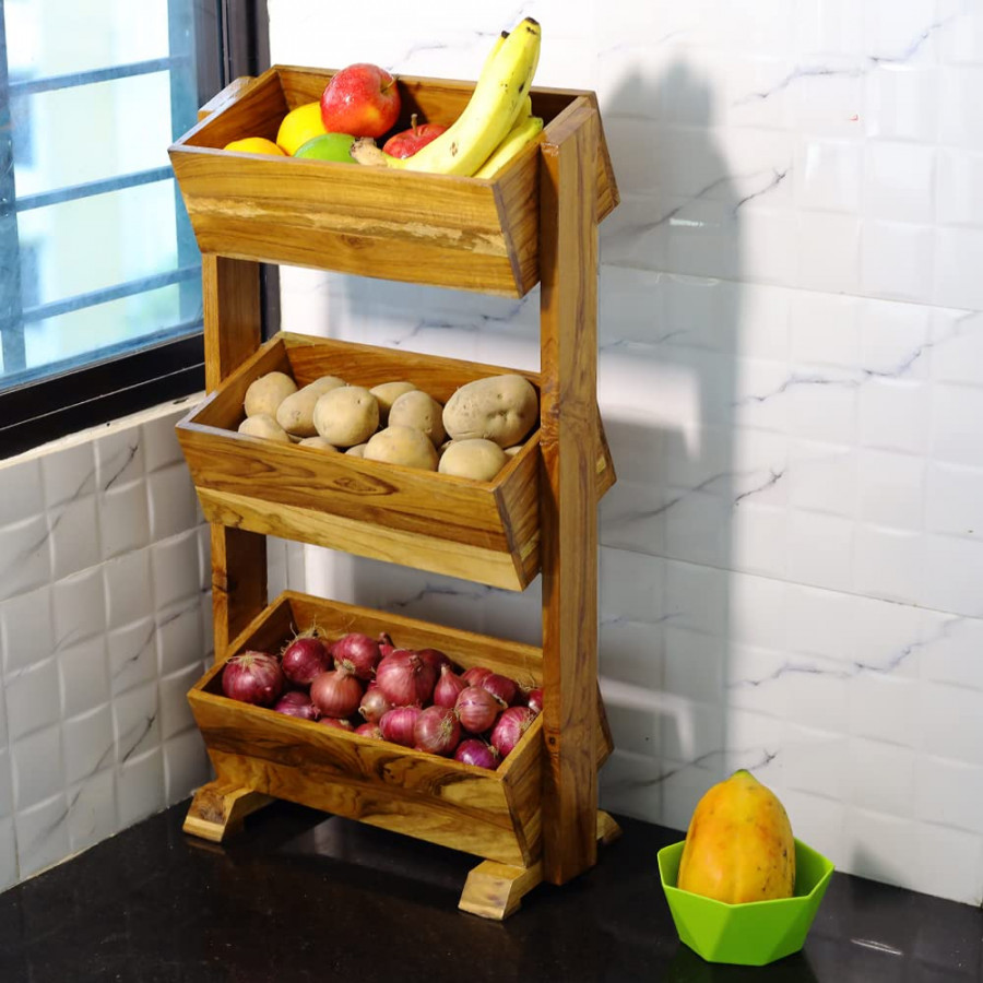 HOZCRAFT Pure Teak Wooden Vegetable, Fruits, Onion, Potato, Sabji