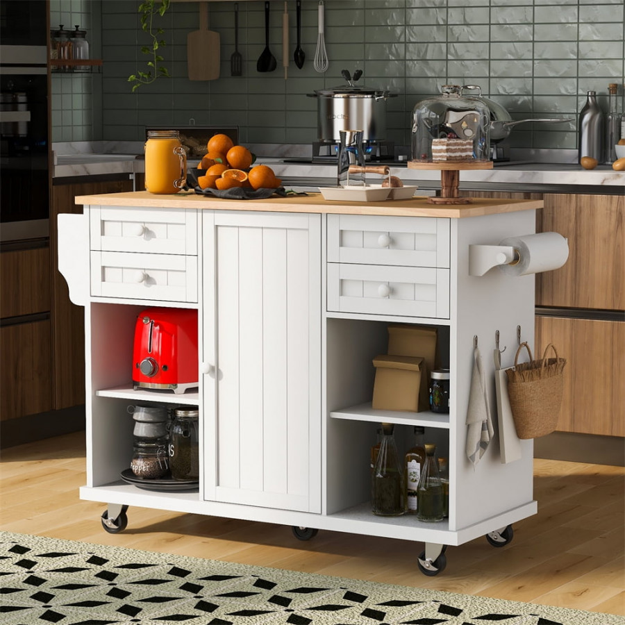 Kitchen Island Cart with Spacious Tabletop and  Locking Wheels