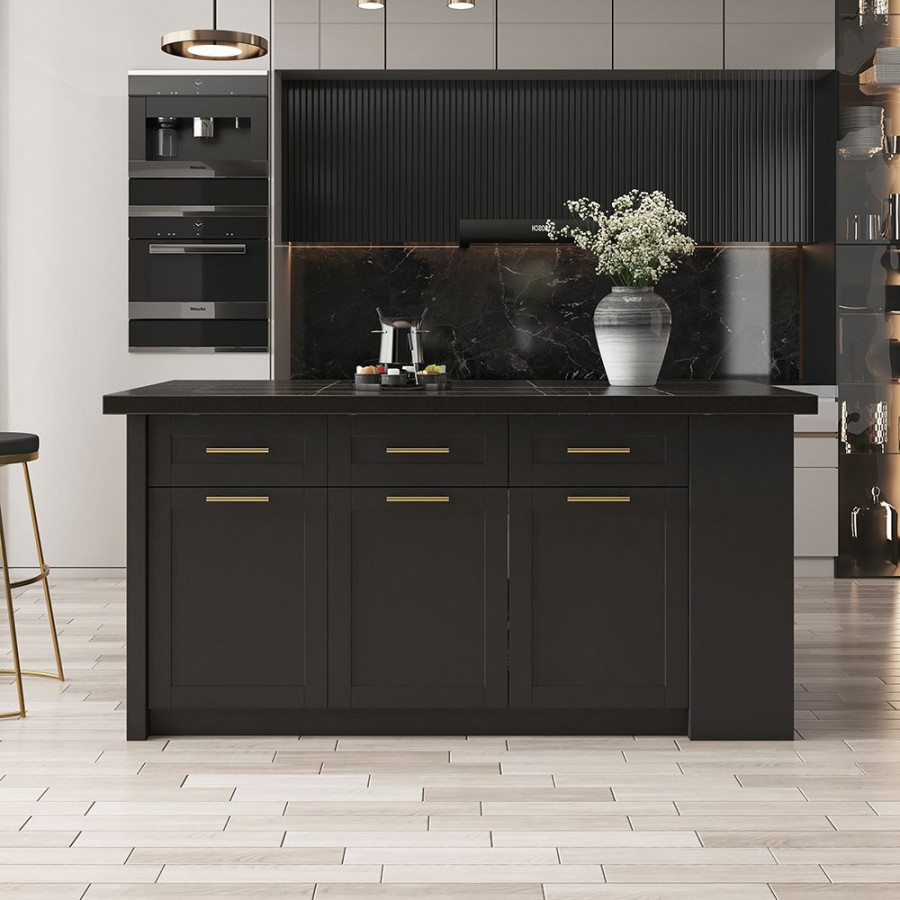 " Large Black Kitchen Island with Storage Modern Kitchen Cabinet