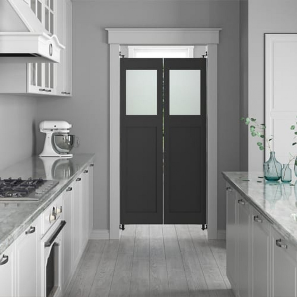 Modern Interior Doors- Double Swinging Doors One Glass Panel