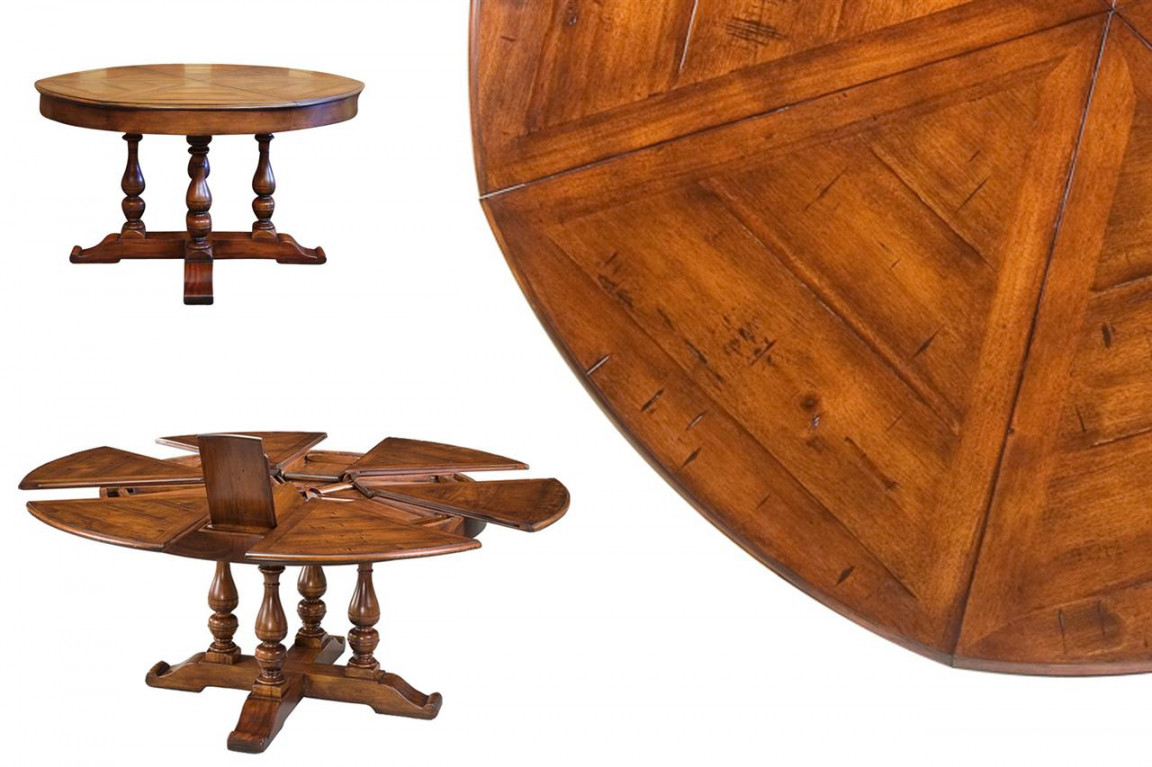 Round Solid Walnut Round Dining Table with HIdden Leaves