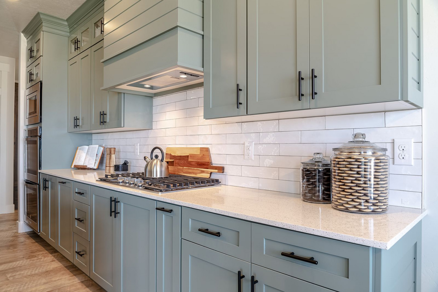 Silver Gray Green Cabinets  Kitchen cabinets color combination