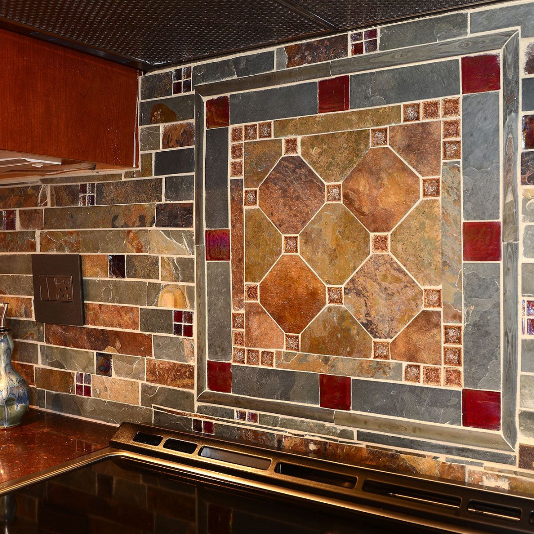 Stunning ( Slate & Glass ) Kitchen Backsplash - " Slate & Fire