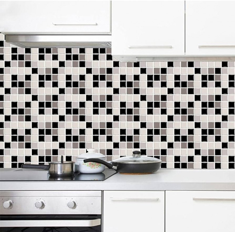 Tile Stickers Black and White Mosaic Adhesive Tiles D Kitchen Back Wall  Film Waterproof Tile Film Vinyl Self-Adhesive Tiles Sticker Tiles for