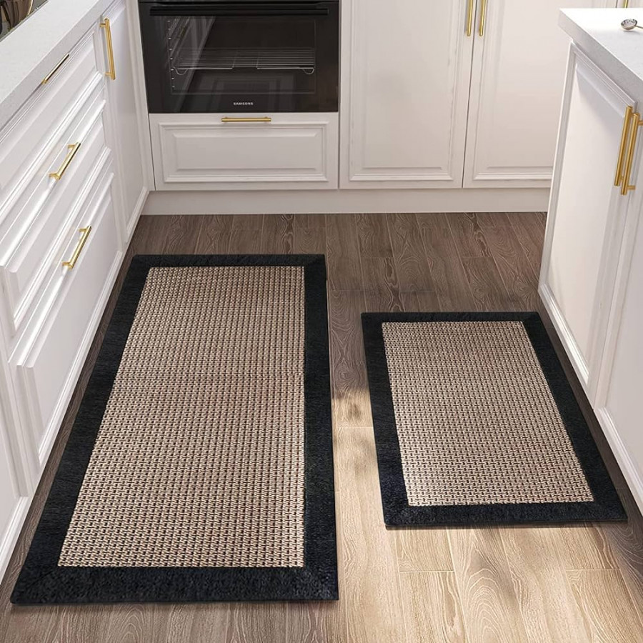 Twill Kitchen Mat Kitchen Rugs Set of  Kitchen Rugs and Mats Non Skid  Washable Farmhouse Kitchen Floor Mats for in Front of Sink Heavy Duty  Standing