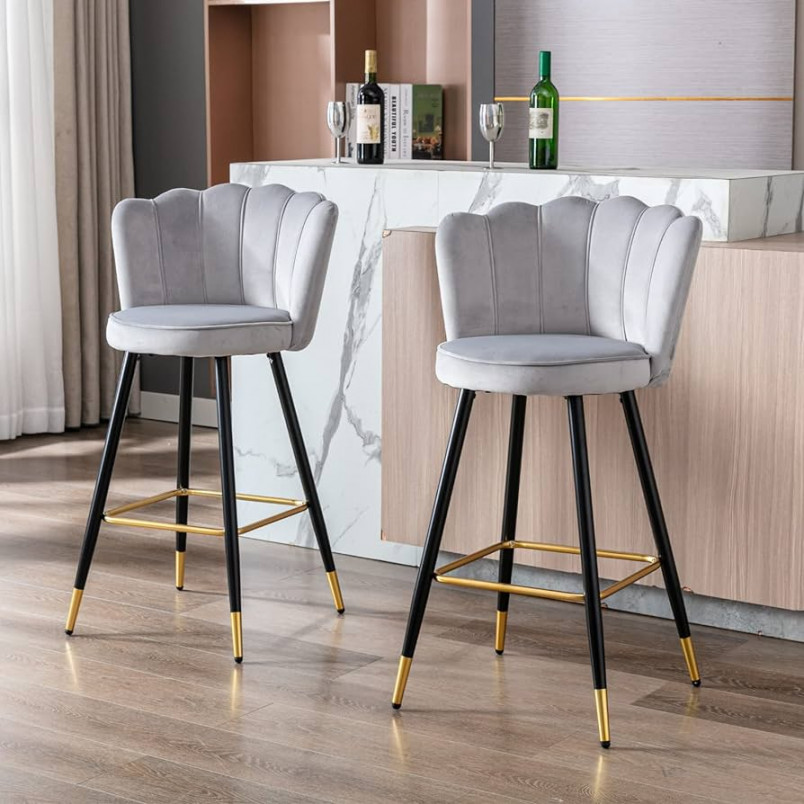 Wahson Velvet Bar Stool, Kitchen Counter Chair, Set of