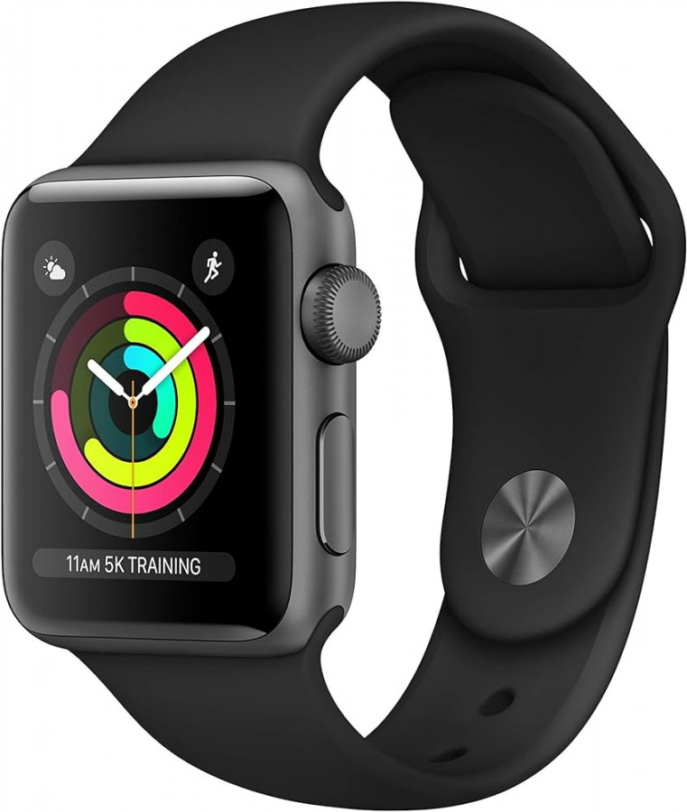 Apple Watch Series  GPS, 8 mm Aluminiumgehäuse, Space Grau, mit  Sportarmband, Schwarz