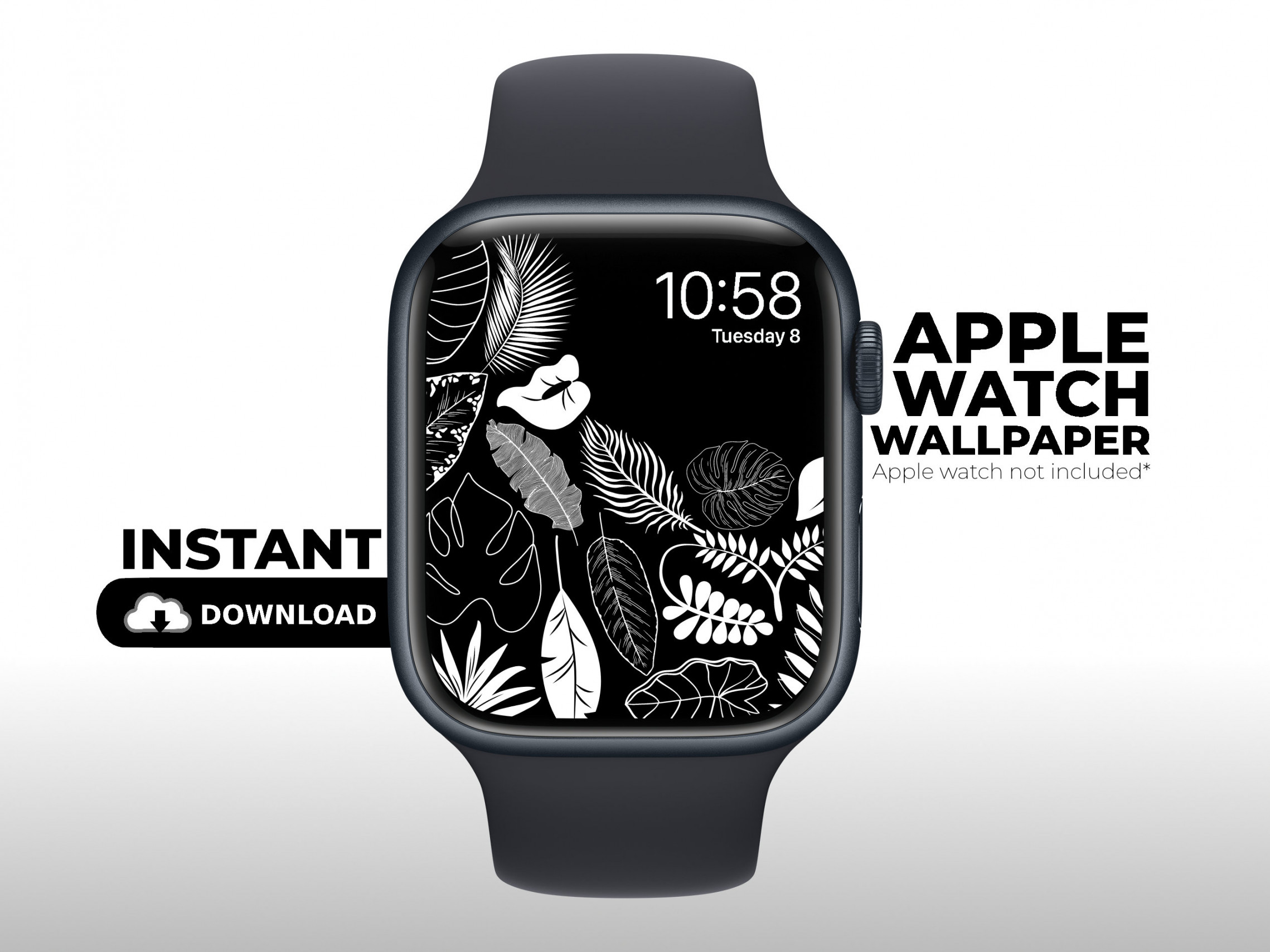 Apple Watch Wallpaper Schwarz-Weiß-Tropische Blätter Apple - Etsy