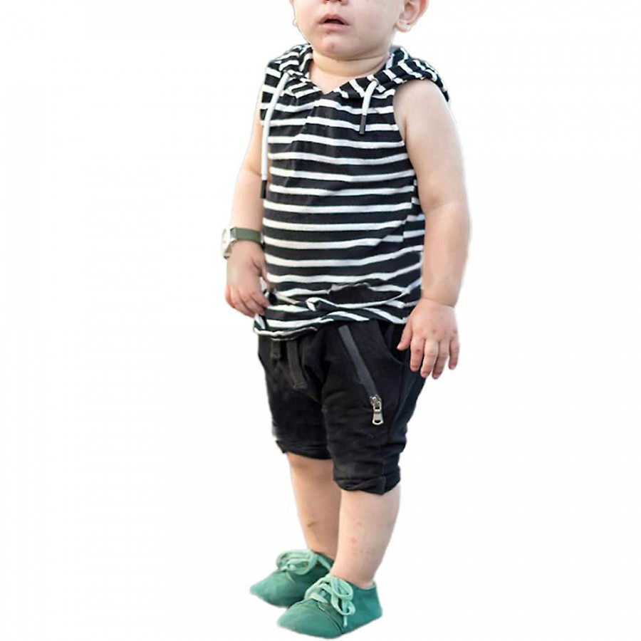 Baby Kids Boy Summer Outfit Striped Sleeveless Hooded Tank Top +