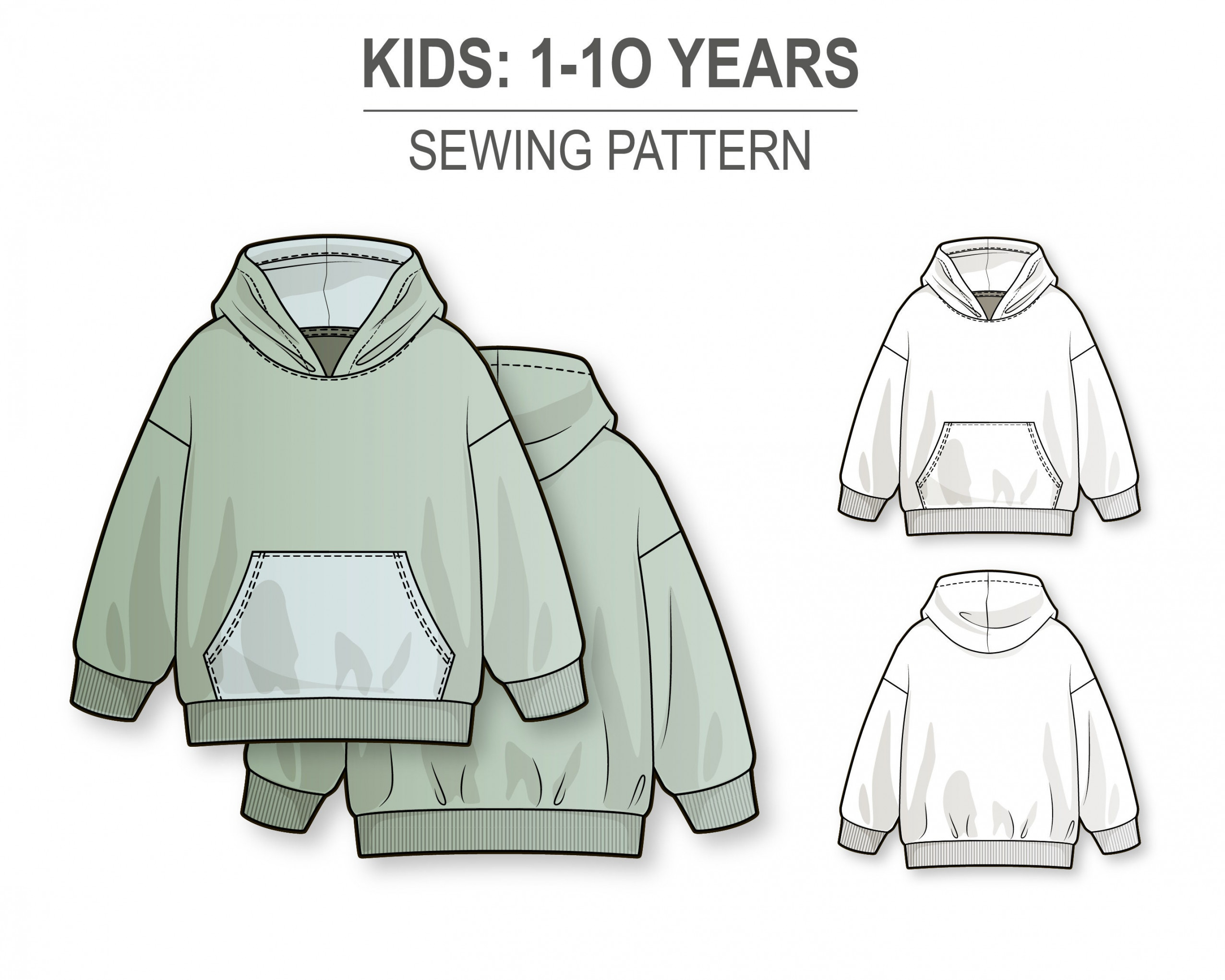 Basic Oversize Hoodie für Jungen und Mädchen PDF Schnittmuster für