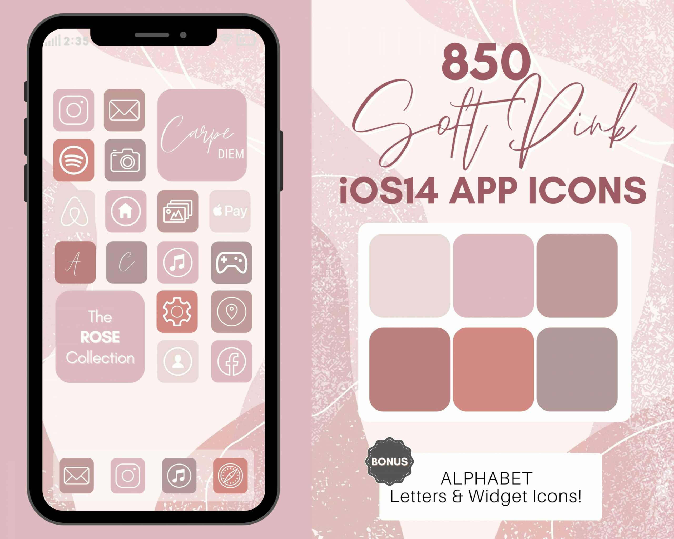 Blush PINK Theme iOS  App Icons  Altrosa iPhone - Etsy