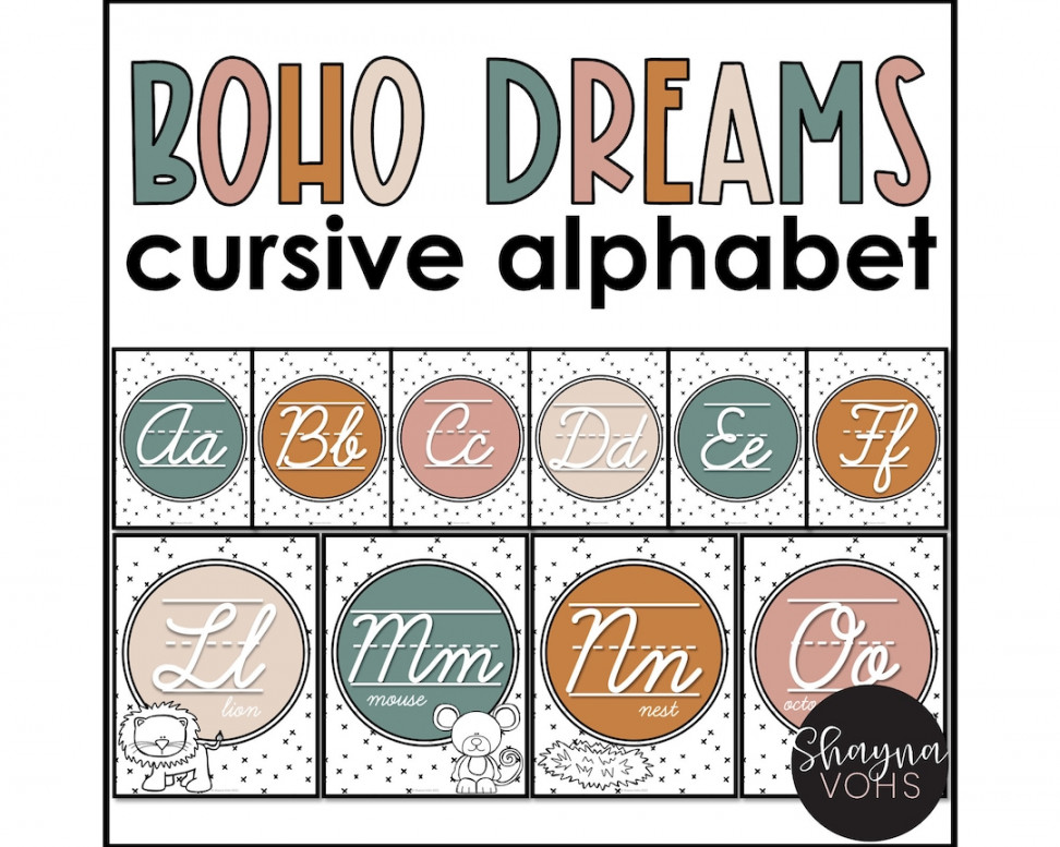 Boho Cursive Alphabet, Cursive Alphabet Posters, Neutral Cursive