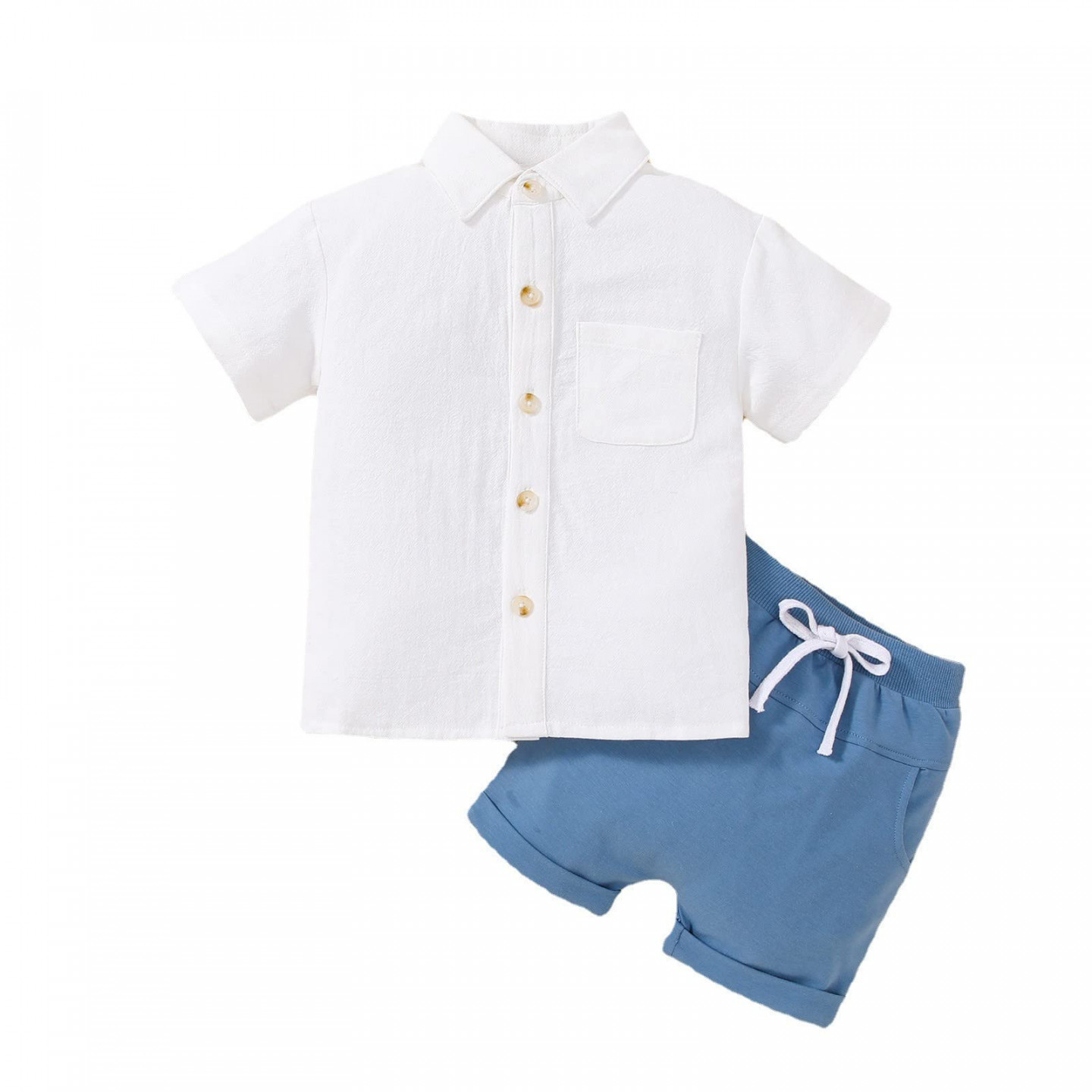 Boys Outfits Summer Korean Boys Short Sleeved Shirt Round Neck Shirt Casual  Clothing  Month Toddler (Blue, - Years)