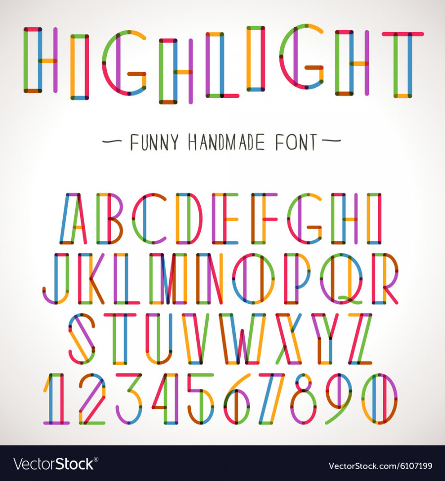 Colorful alphabet with highlighter lines Vector Image