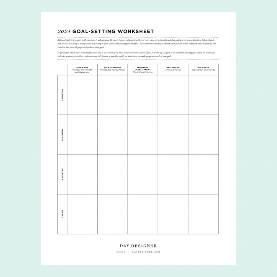 Free  Goal Setting Worksheet Printable  Day Designer