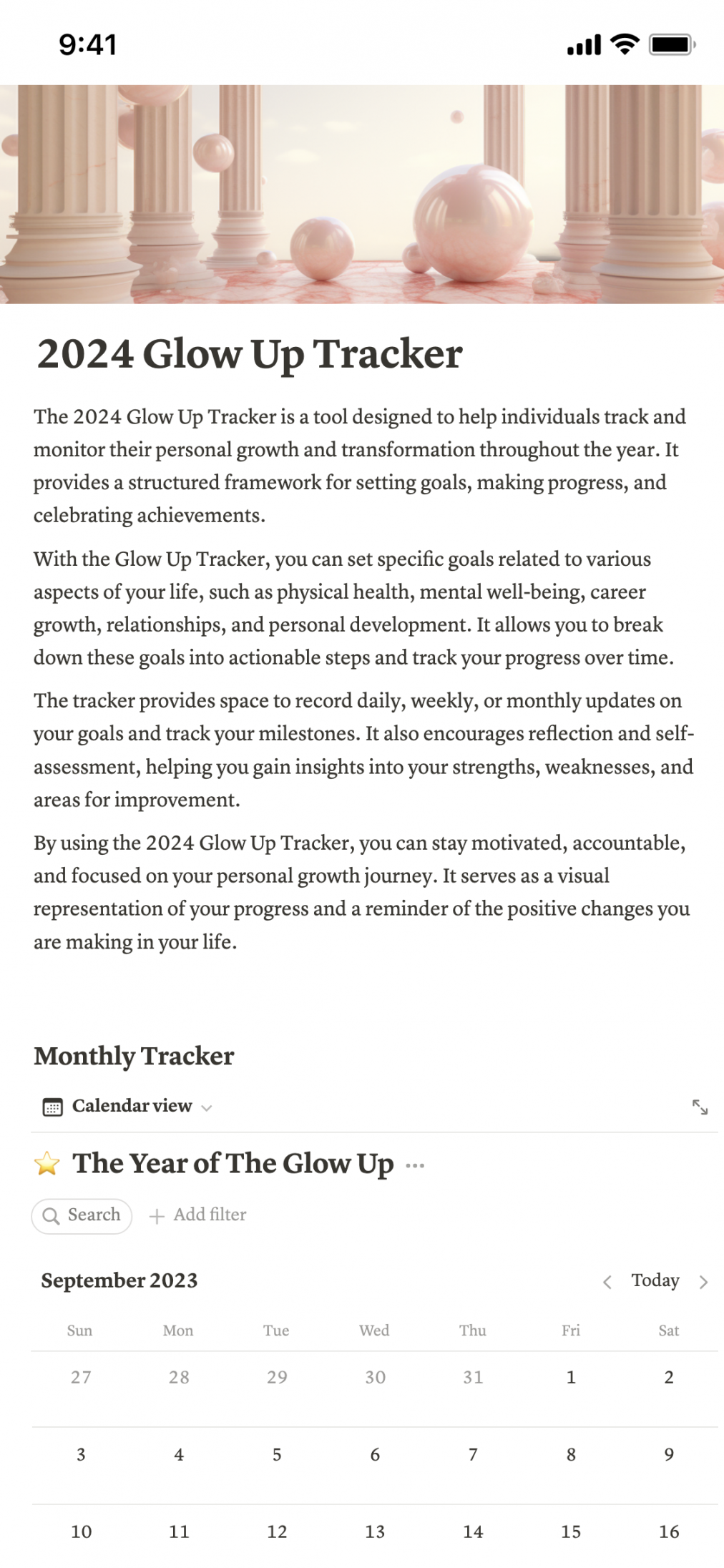 Glow Up Tracker  Notion-Vorlage