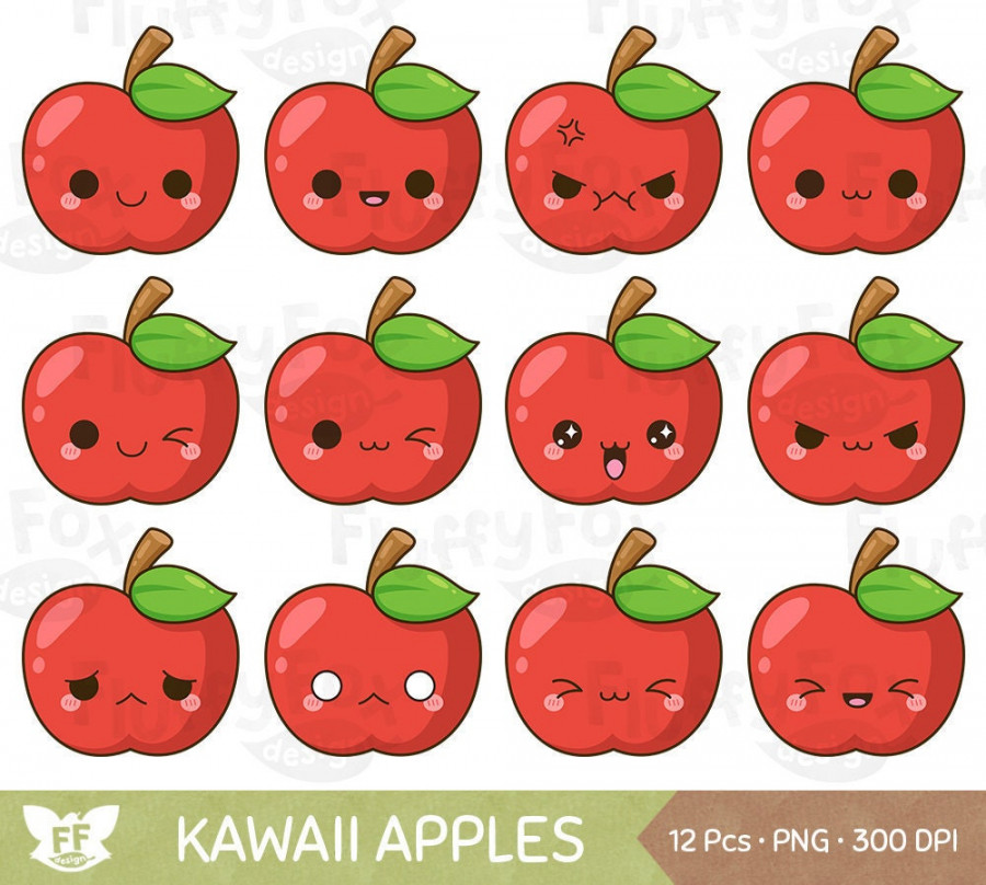 Kawaii rot Apple Clipart, süße Äpfel Gesichter ClipArt, Obst Cartoon  Lebensmittel Bauernhof produzieren Design Ausdruck Emoji digitale Grafik  PNG