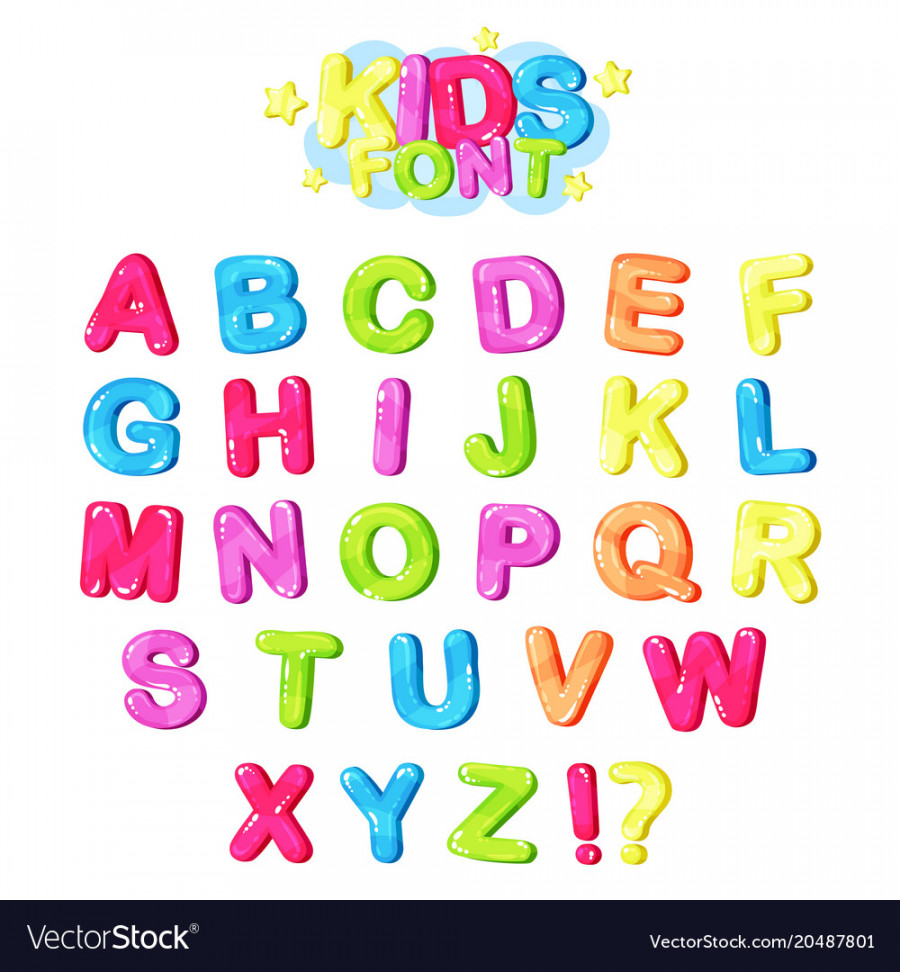 Kids font multicolored bright letters Royalty Free Vector