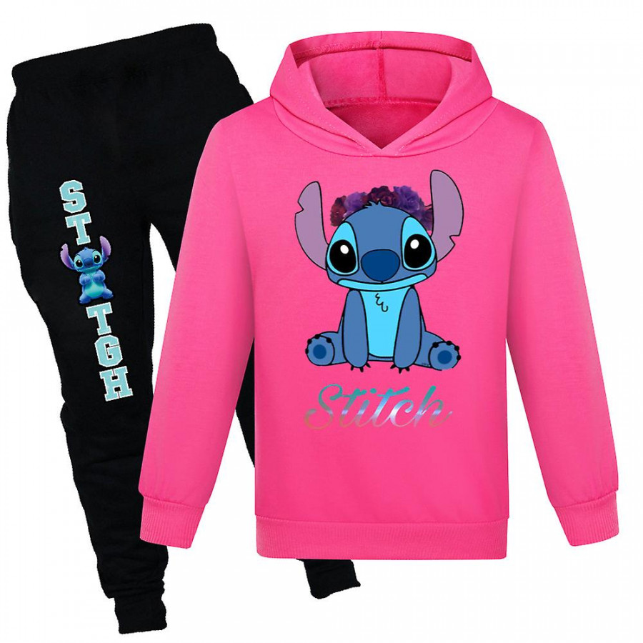 Lilo And Stitch Kids Hoodie Sweatshirt Pants Set Boys Girls Tracksuit  Outfits Activewear