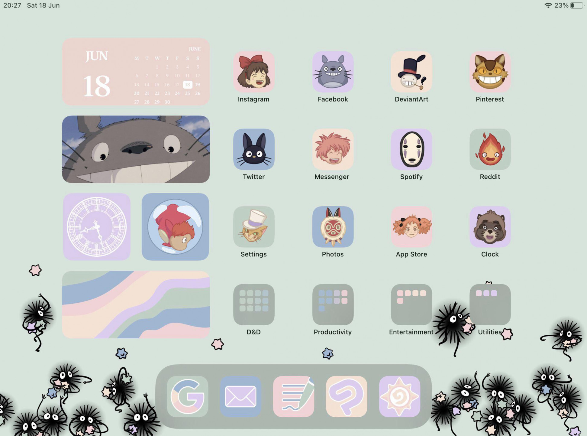 My newly designed Studio Ghibli inspired Home Screen with hand