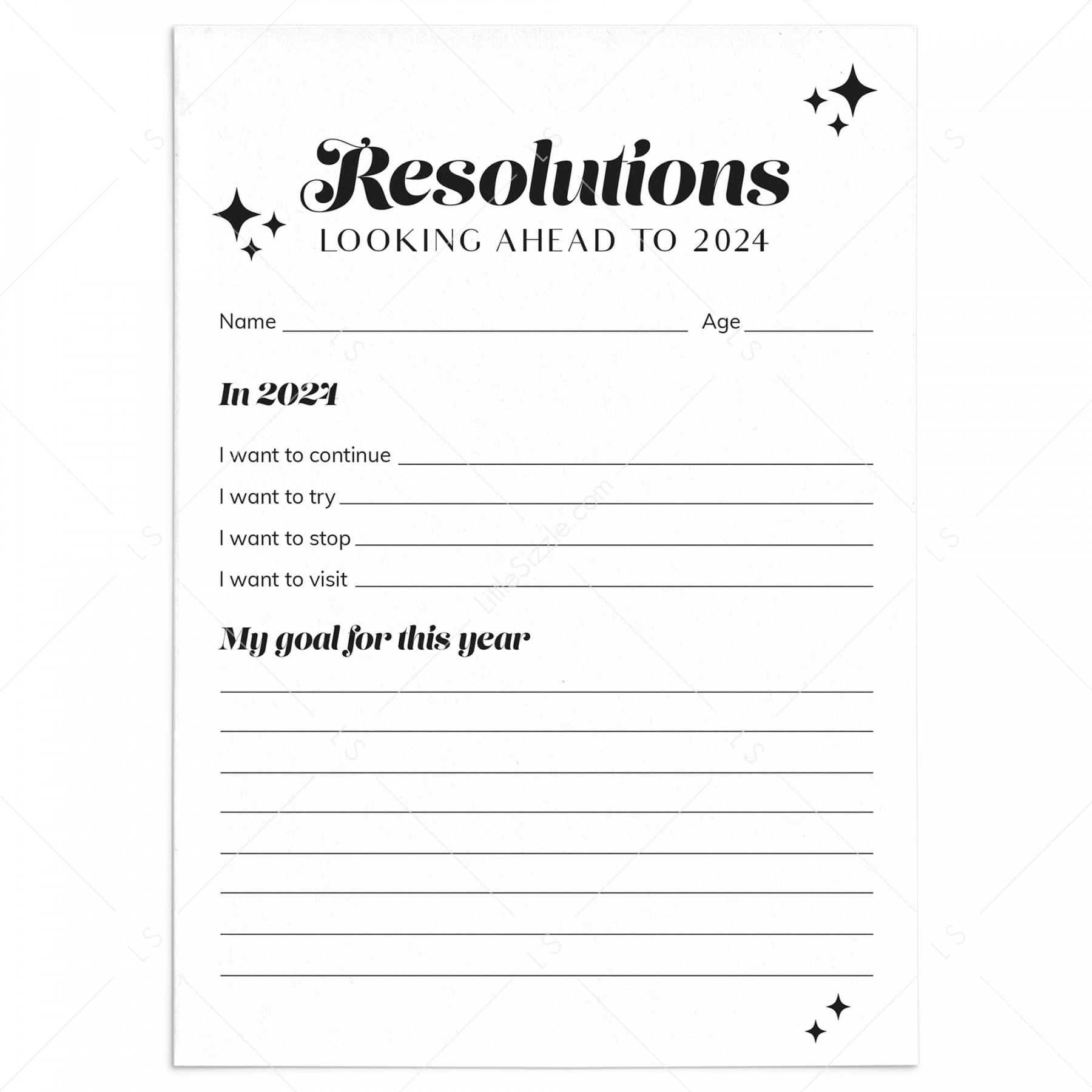 New Year Resolutions Goal Setting List Printable – LittleSizzle