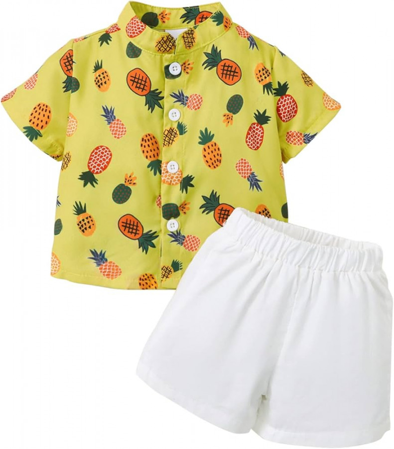 Newborn Baby Unisex Spring Summer Pineapple Print Cotton Shirt