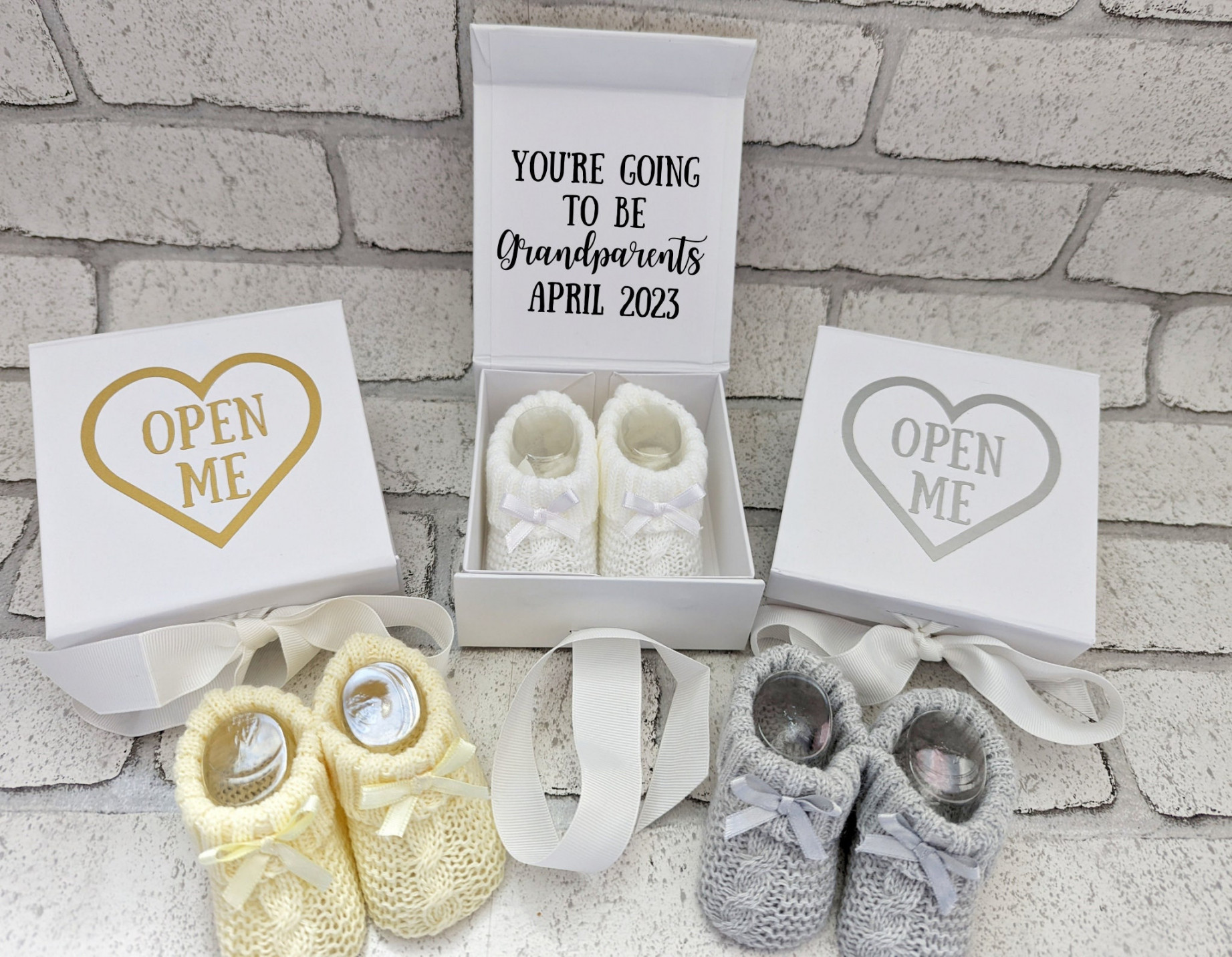 Personalised Pregnancy Announcement Gift Baby Shoes in Box Any