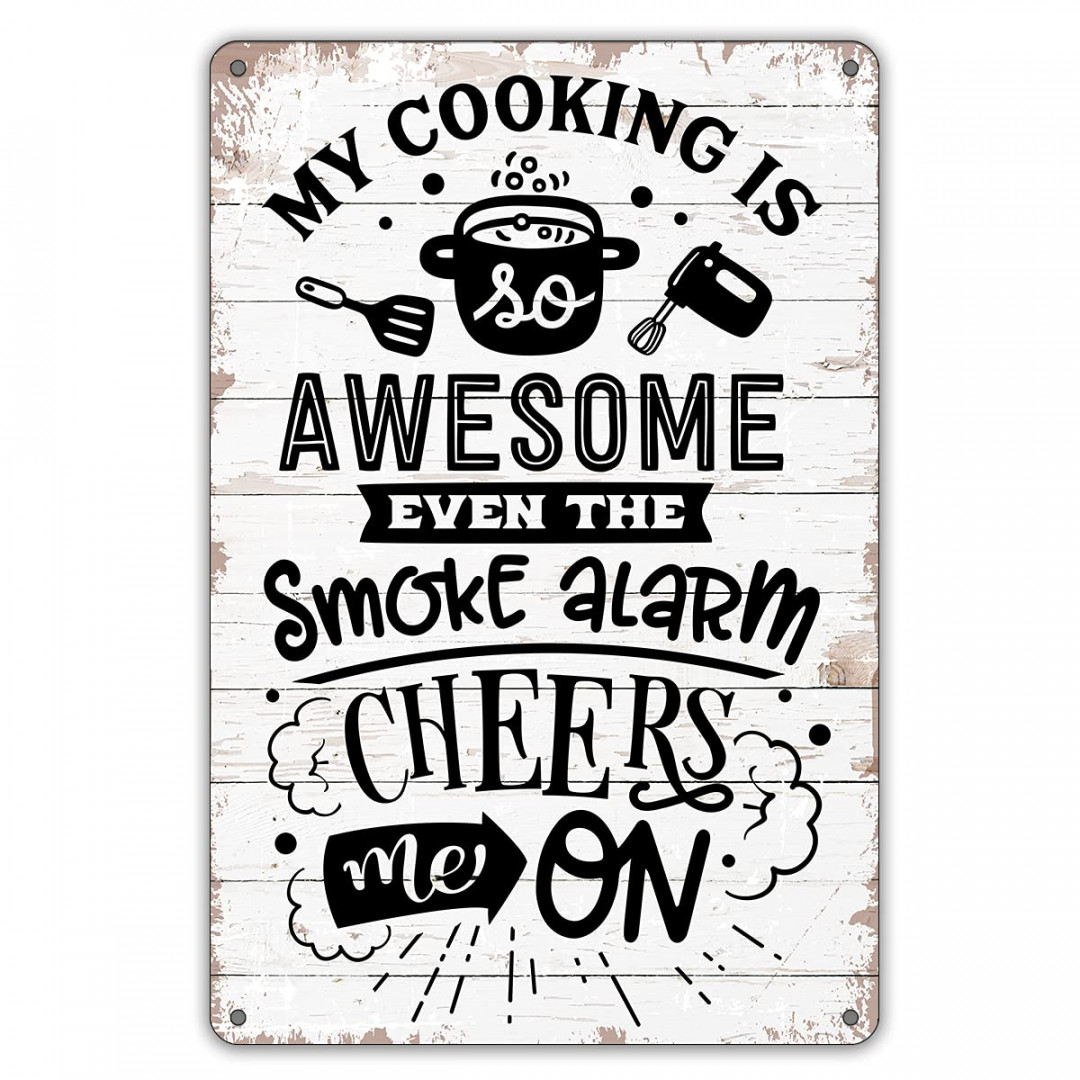 QIONGQI Funny Kitchen Quote My Cooking is Awesome Metal Tin Sign Wall Decor  Retro Kitchen Signs with Sayings for Home Kitchen Decoration Gifts