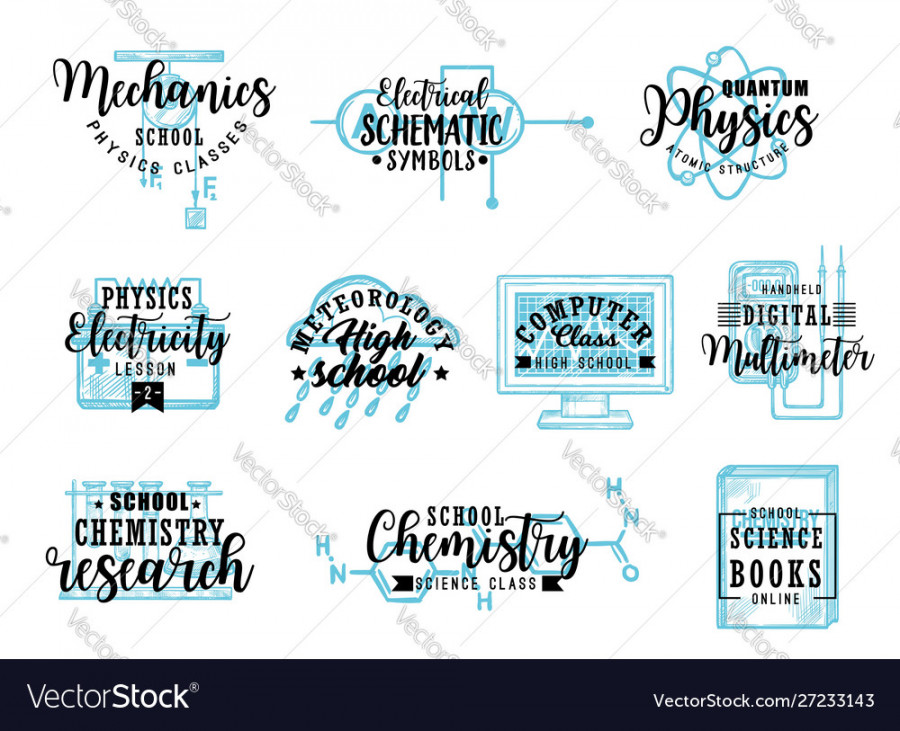 Research science subjects lettering icons Vector Image