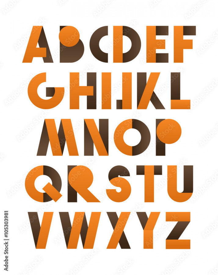 Retro font in orange and brown. Brown alphabet