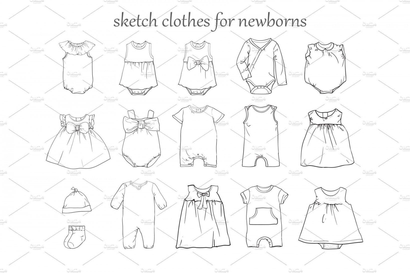 Sketch of clothes for newborns(girl)  Newborn girl, Clothes, Kids