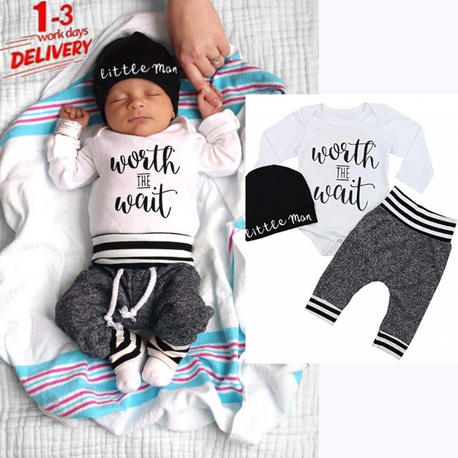 UK Newborn Baby Boy Matching Clothes Little Man Tops Romper Pants