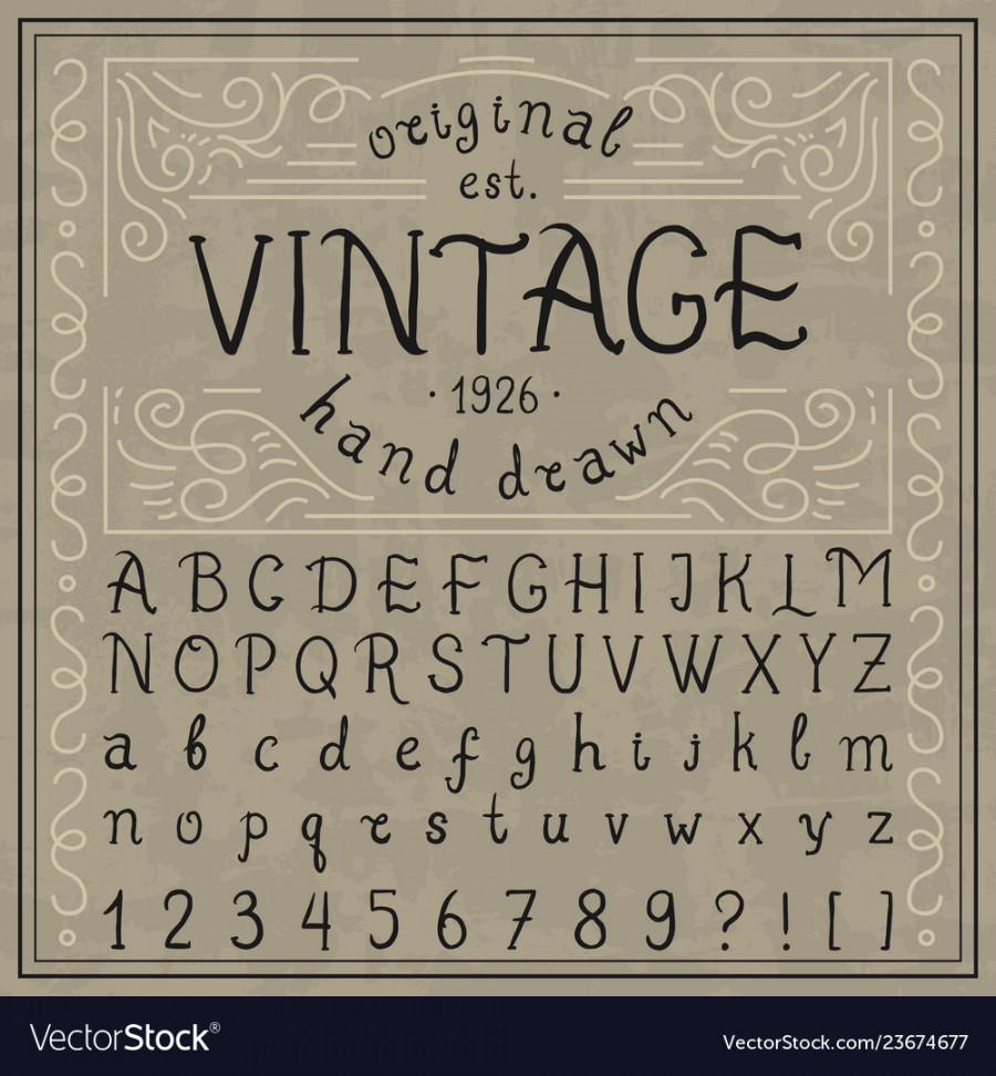 Vintage whiskey font handwritten alphabet letters Vector Image