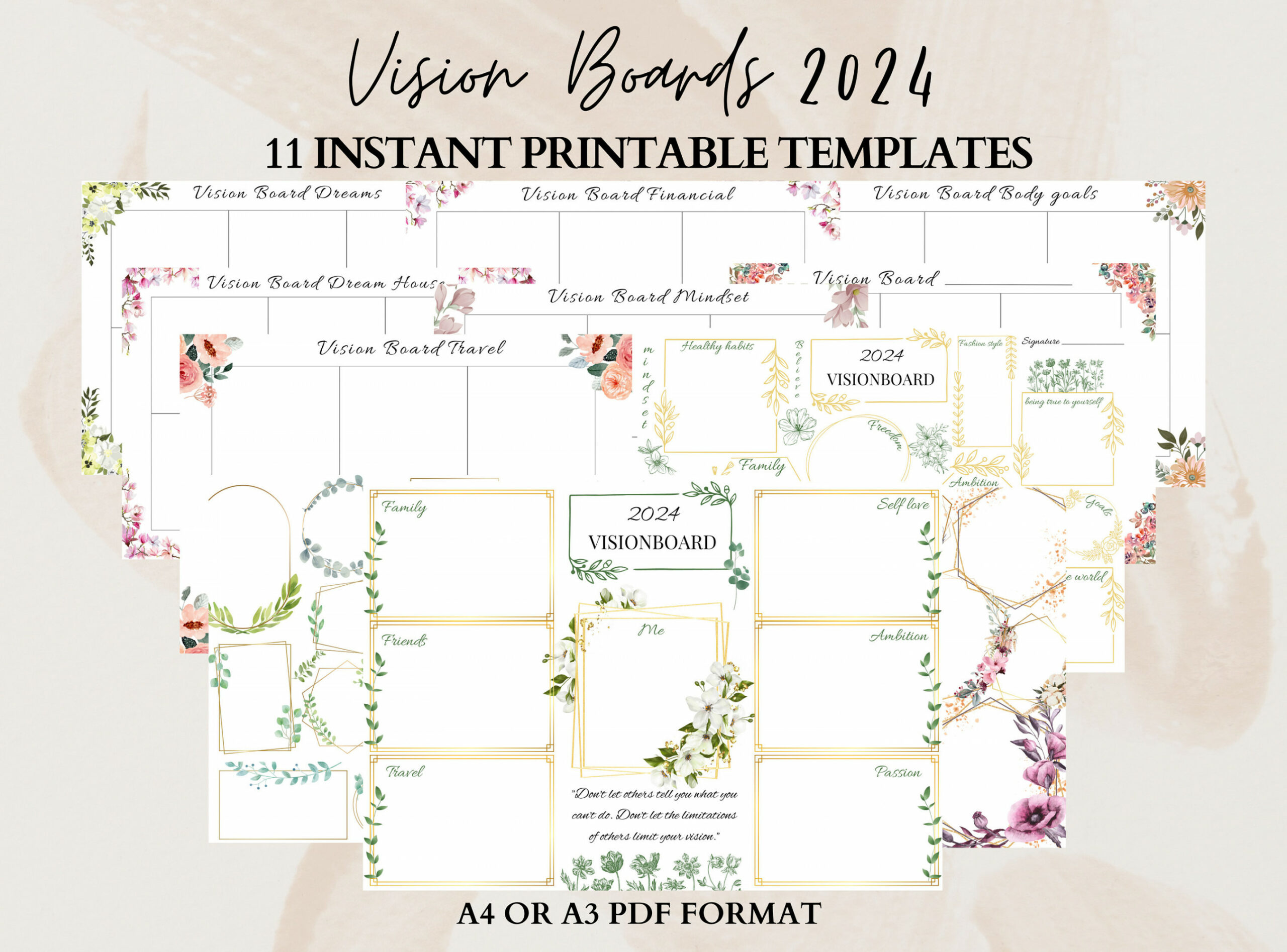 Vision Board Kit, Printable Vision Board,  Dream Board Template,  Manifest Board, Dream Board Kit, Vision Board , Set Goals